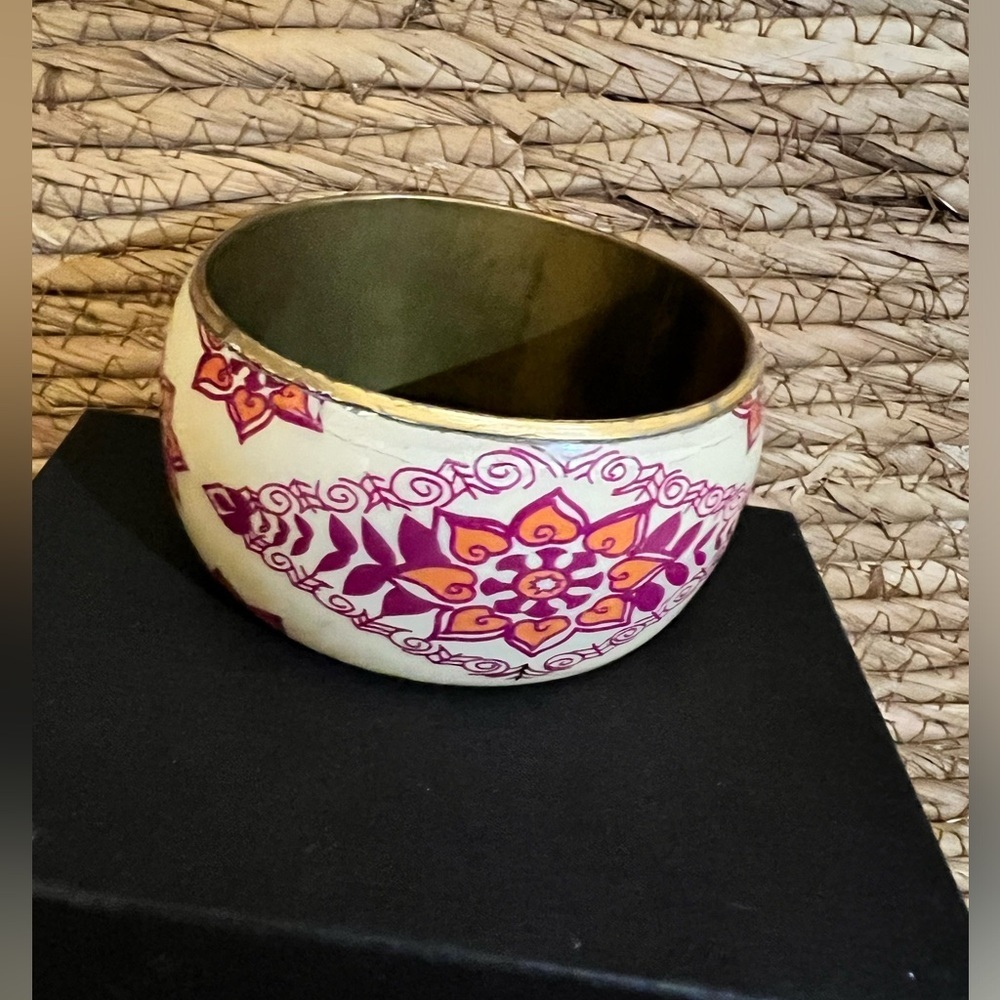 Vintage brass bangle red, orange, white
